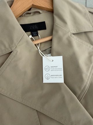 Trench Zara Larga Beige Cinturón Windproof