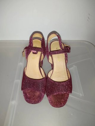 Tacones Rosa Purpurina Tacon Grueso