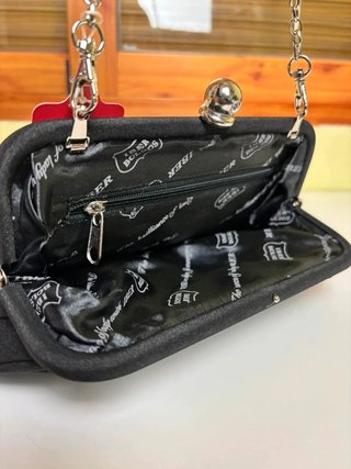 Clutch negro iber bolsos satén raso con cadena pla