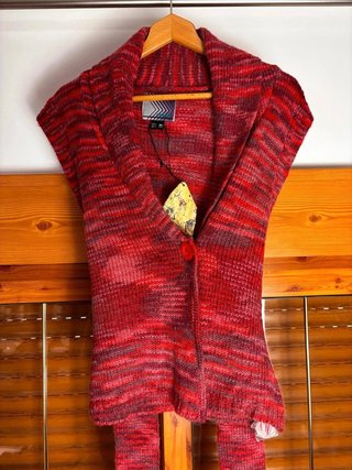 Chaleco Punto Lana Colcci Talla S Rojo Jaspeado Bo