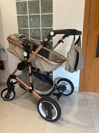 Carrito Bebé KIDUKU 3 en 1 Beige/Rosé