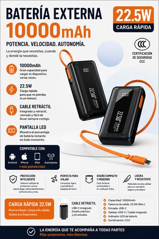 Batería Externa 10000mAh 22.5W Carga Rápi int_7340