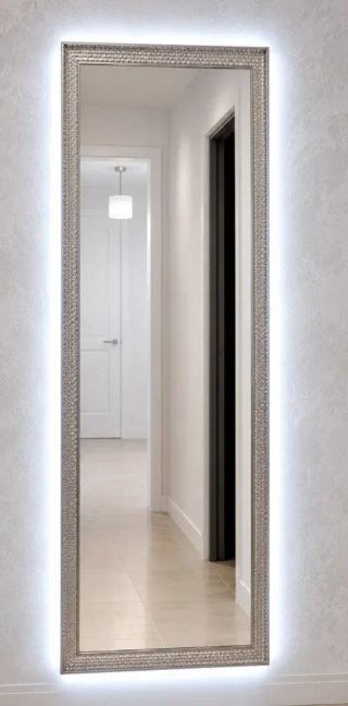 Espejo de pared plateado con luz LED