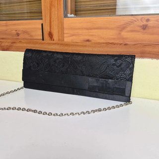 Bolso clutch negro encaje elegante cadena fiesta L