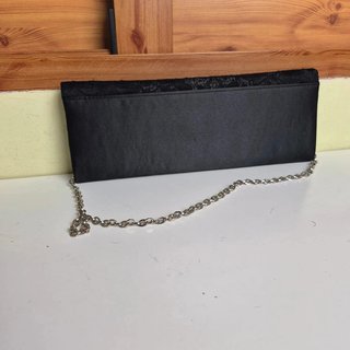 Bolso clutch negro encaje elegante cadena fiesta L