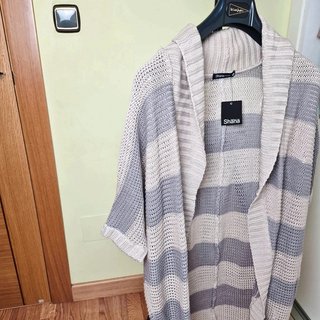 cardigan largo punto shana xl beige gris oversize