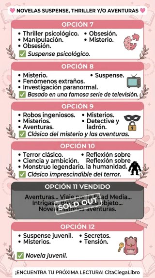 Cita a ciegas con un libro thriller o de aventura