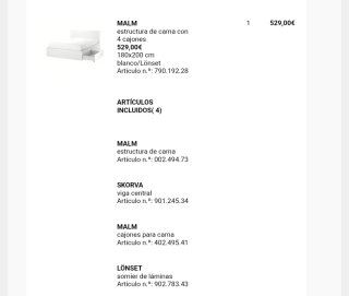Cama 180 con 4 cajones IKEA MALM