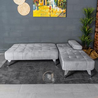 Sofá-cama chaise-longue gris terciopelo