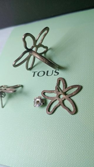 Conjunto Tous Plata Flores Anillo y Pendientes