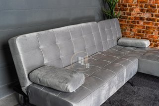 Sofá-cama chaise-longue gris terciopelo