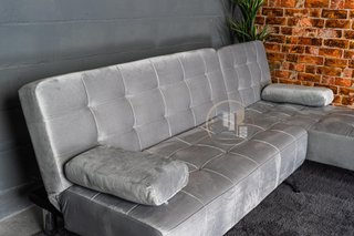 Sofá-cama chaise-longue gris terciopelo