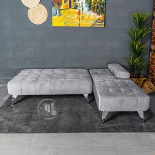 Sofá-cama chaise-longue gris terciopelo