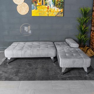 Sofá-cama chaise-longue gris terciopelo