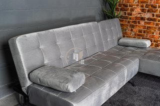 Sofá-cama chaise-longue gris terciopelo