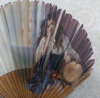 Abanico antiguo pintado a mano con poema 1900