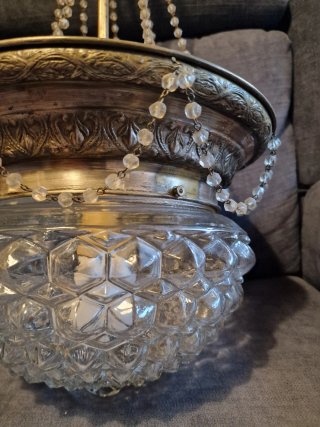 Lámpara de techo vintage cristal y metal (1930)