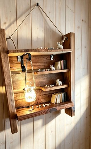 Estantería Rústica Madera con Luz LED