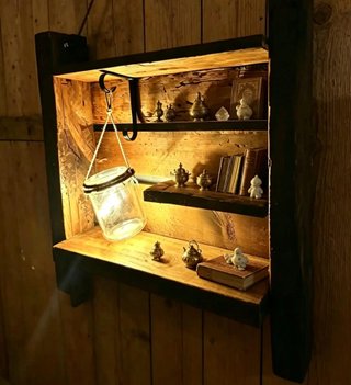 Estantería Rústica Madera con Luz LED