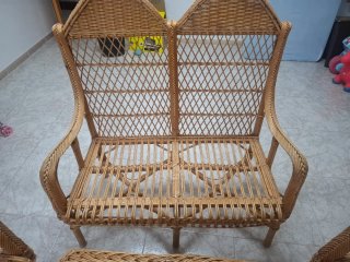 Conjunto mimbre: sofá, 2 sillones y mesa