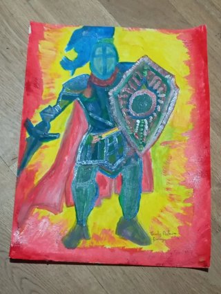 Pintura Original Caballero con Escudo