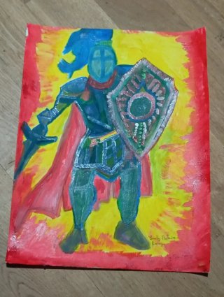 Pintura Original Caballero con Escudo