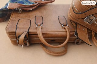 Maletas cuero vintage y bolsa cuadros