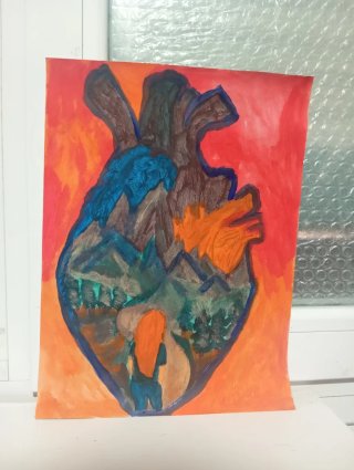 Pintura Original Corazón Montañas