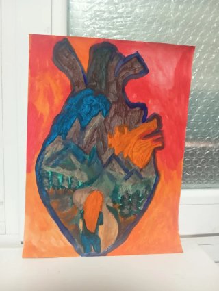 Pintura Original Corazón Montañas