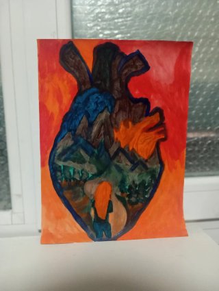 Pintura Original Corazón Montañas
