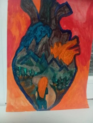 Pintura Original Corazón Montañas