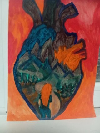 Pintura Original Corazón Montañas
