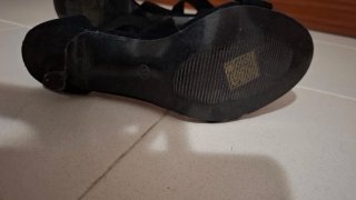 Sandalias tacón fiesta negras tiras brillo