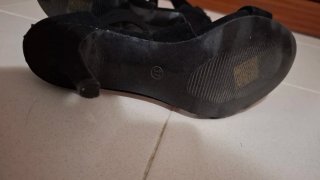Sandalias tacón fiesta negras tiras brillo