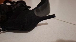 Sandalias tacón fiesta negras tiras brillo