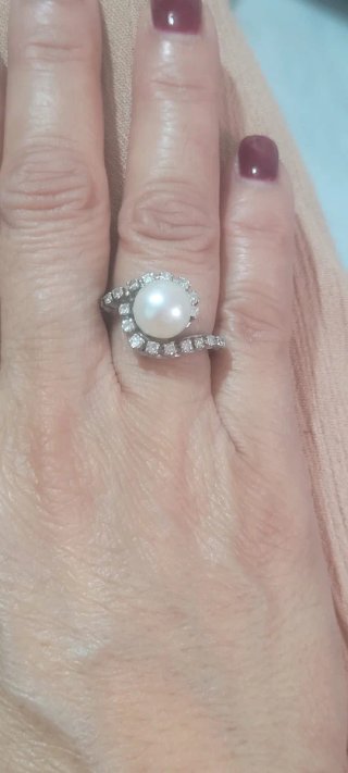 Anillo Perla Mar Natural Diamantes 18k