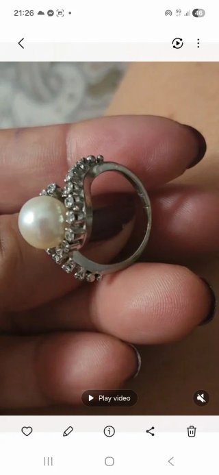 Anillo Perla Mar Natural Diamantes 18k