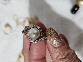 Anillo Perla Mar Natural Diamantes 18k