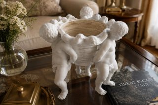 Jardinera Querubines Porcelana Blanca