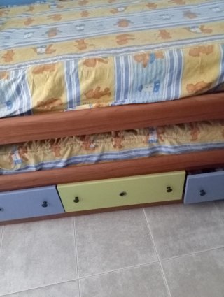 Cama nido 90cm con cajones y colchones, sábanas