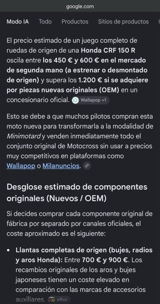 Juego ruedas originales Honda CRF 150 R nuevas.