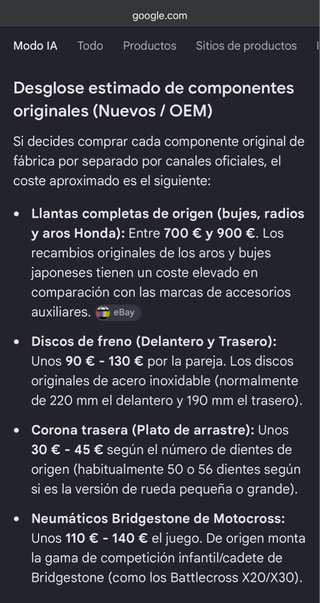 Juego ruedas originales Honda CRF 150 R nuevas.