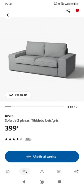 Sofá KIVIK 2 plazas gris Ikea