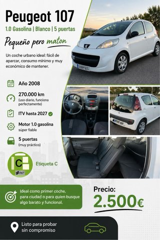 Peugeot 107 1.0 Gasolina Blanco 5 Puertas