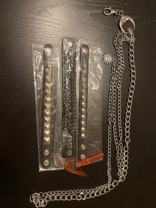 3 Pulseras Punk y Cadena Estilo Gótico