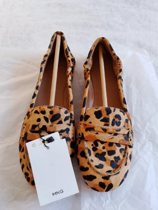 Mocasines MNG piel pelo estampado leopardo T 39