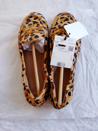 Mocasines MNG piel pelo estampado leopardo T 39