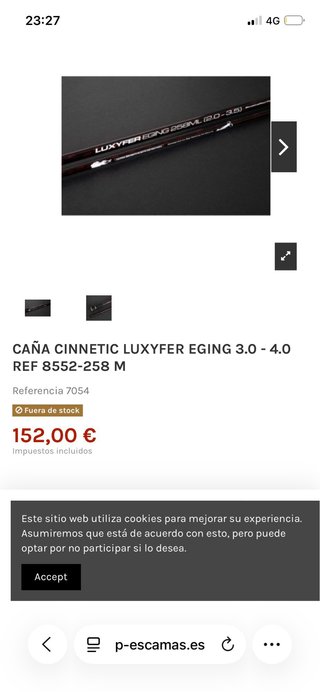 Caña pesca : Cinnetic Luxifer Eging 30-40 gr