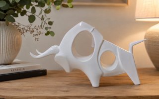Escultura Toro Blanco Lateral - VP Interiorismo