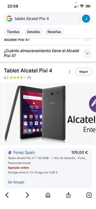 Tablet Alcatel Pixi 4 Wifi blanca